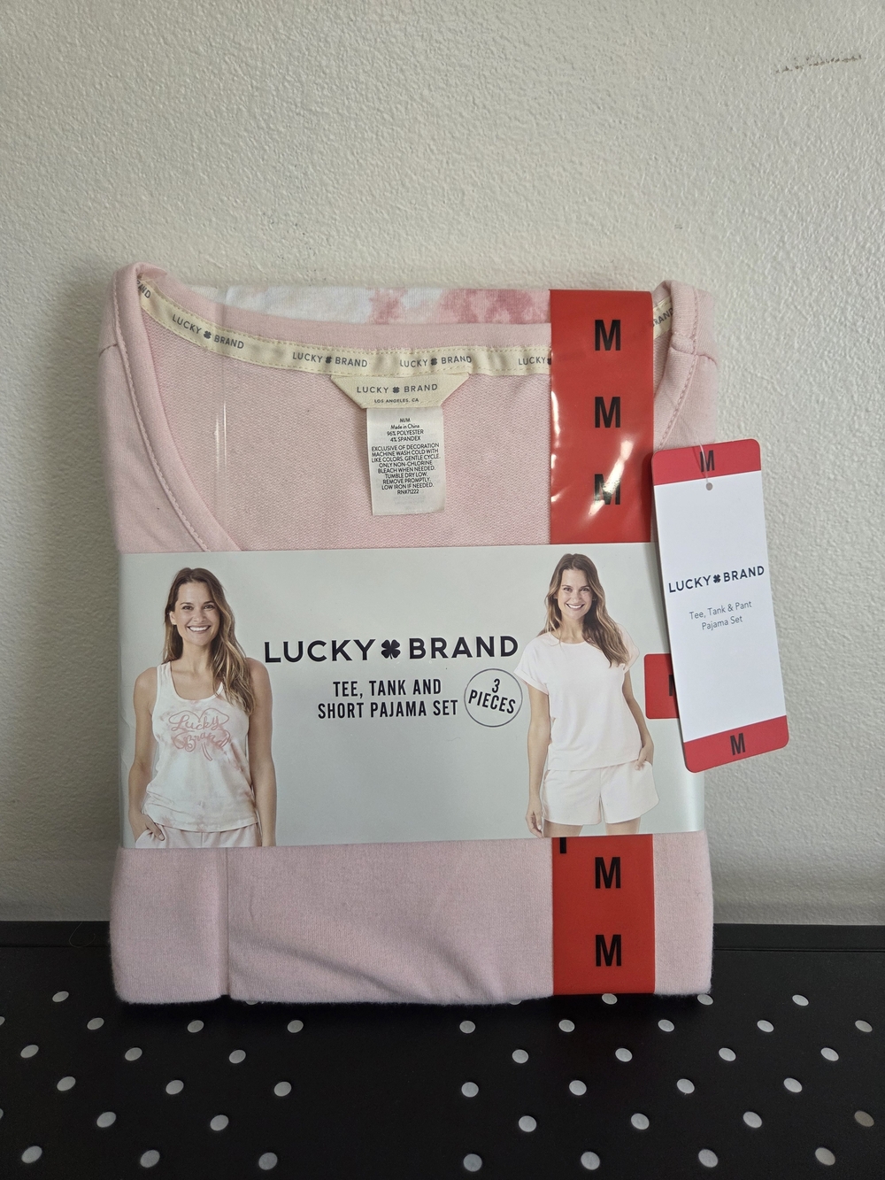 Lucky Brand Pink Tee, Tank & Short Pajama Set, Womens Size Medium